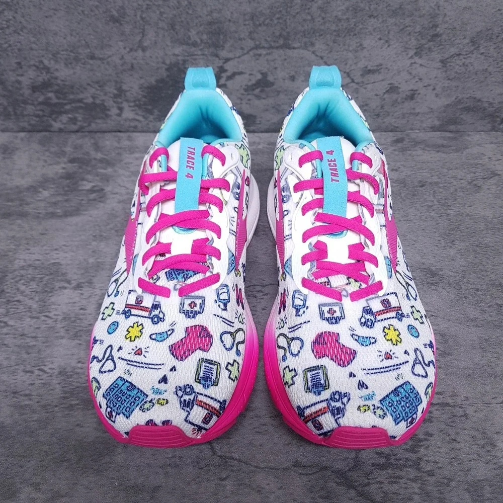BROOKS Trace 4 Hero Medical Nurse Running Shoes Women 8.5 WIDE White Pink No Lid - Picture 3 of 7